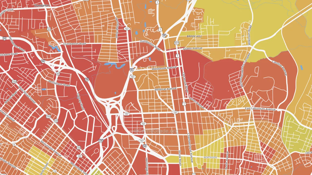 Bellevue, Richmond, VA Map of Drug-Related Crime Rates