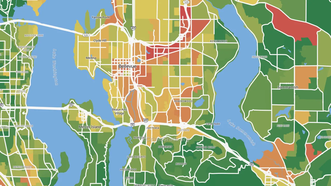 Bellevue, WA Map of Drug-Related Crime Rates