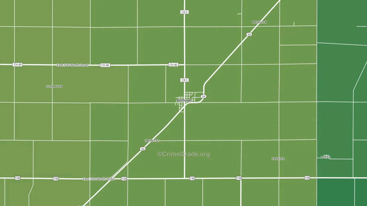 Bellflower, IL Map of Drug-Related Crime Rates