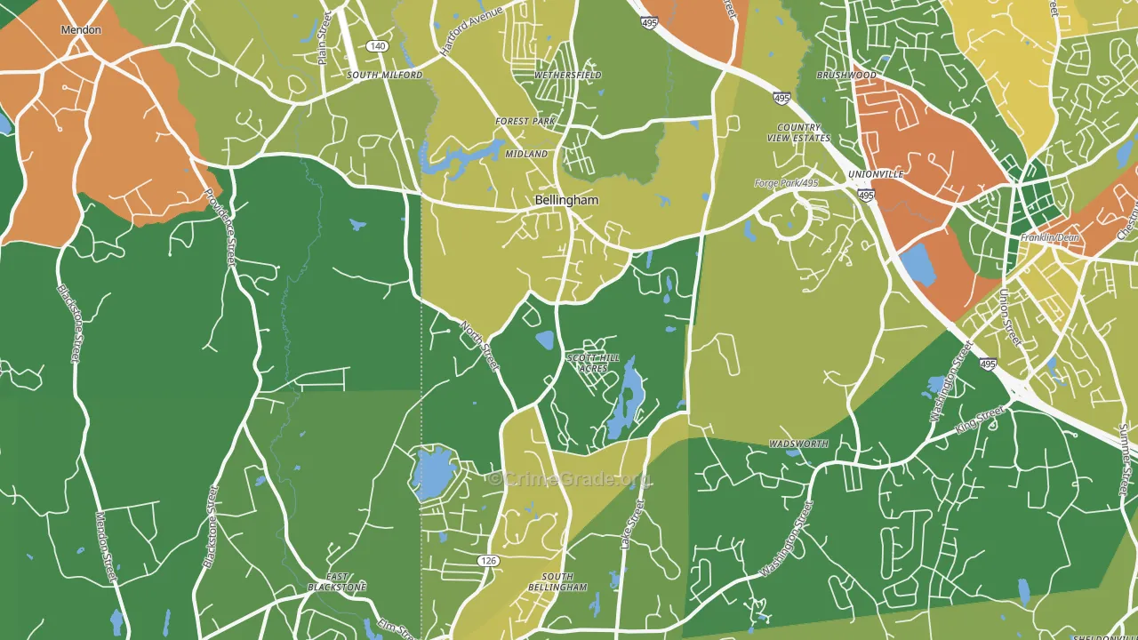 Bellingham, MA Map of Drug-Related Crime Rates