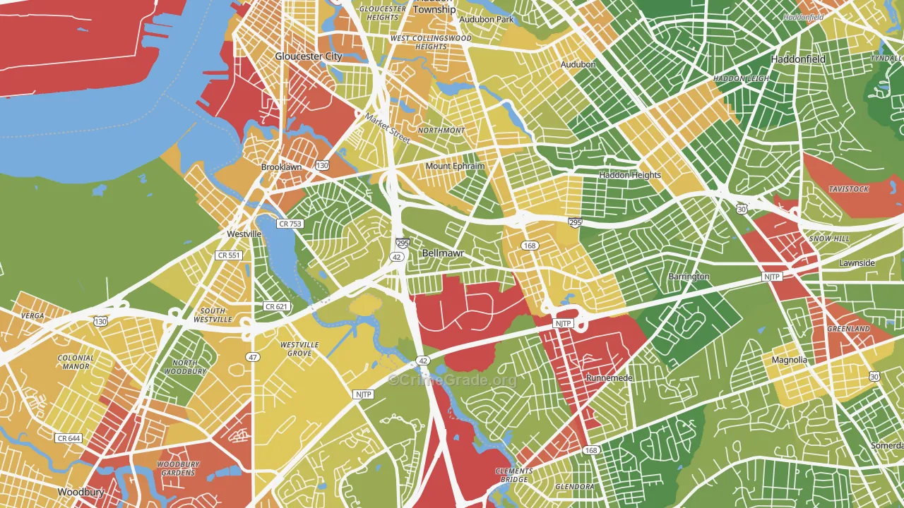 Bellmawr, NJ Map of Drug-Related Crime Rates