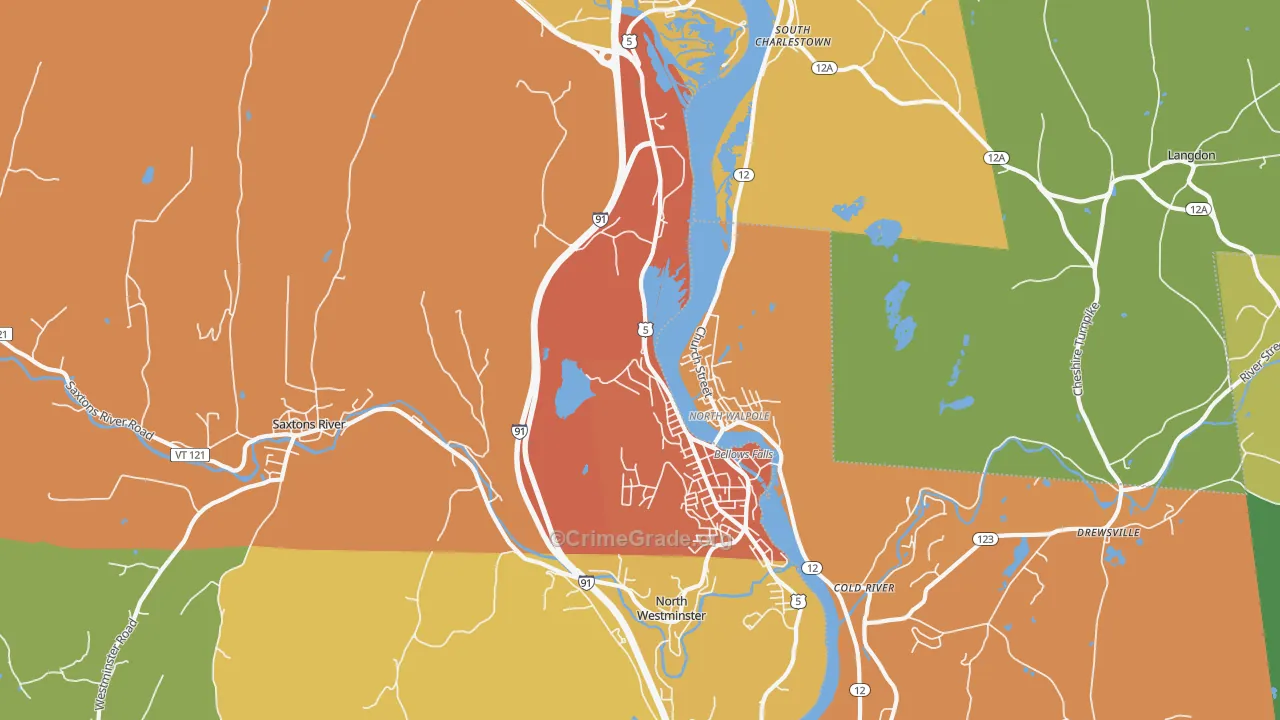 Bellows Falls, VT Map of Drug-Related Crime Rates