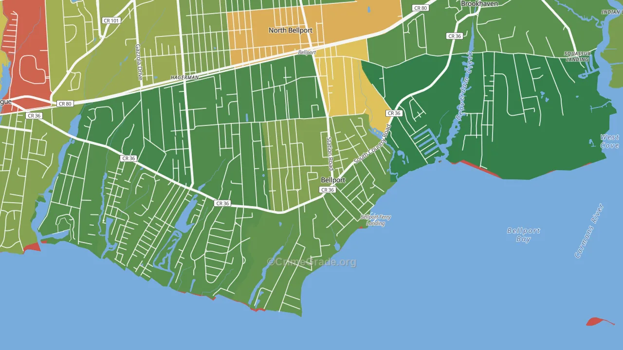 Bellport, NY Map of Drug-Related Crime Rates
