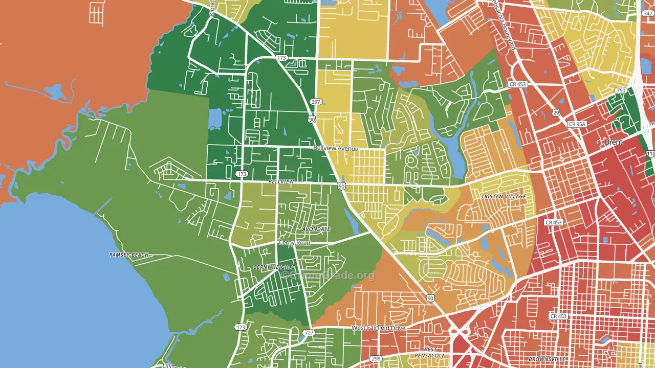 Bellview, FL Map of Drug-Related Crime Rates