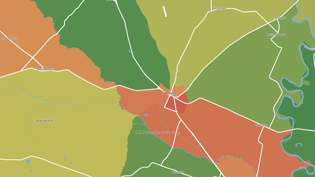 Bellville, TX Map of Drug-Related Crime Rates