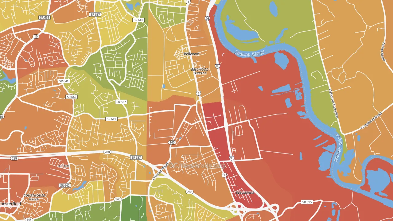 Bellwood, VA Map of Drug-Related Crime Rates