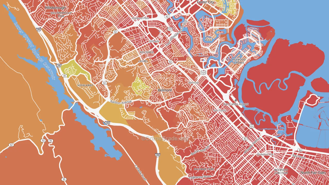 Belmont, CA Map of Drug-Related Crime Rates