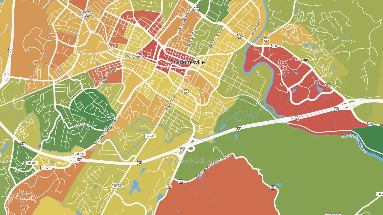 Belmont-Charlottesville, Charlottesville, VA Map of Drug-Related Crime Rates