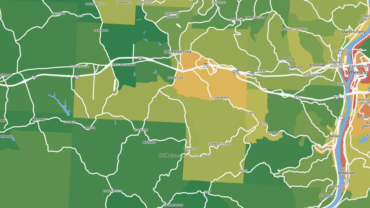 Belmont County, OH Map of Drug-Related Crime Rates