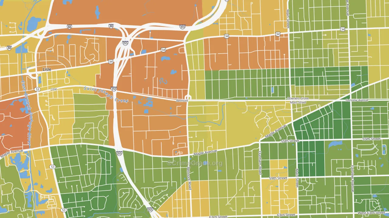 Belmont, Downers Grove, IL Map of Drug-Related Crime Rates