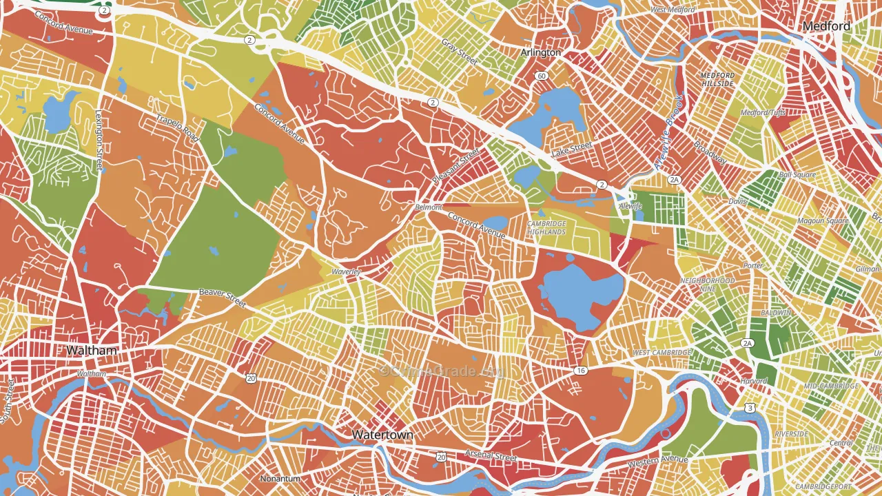 Belmont, MA Map of Drug-Related Crime Rates