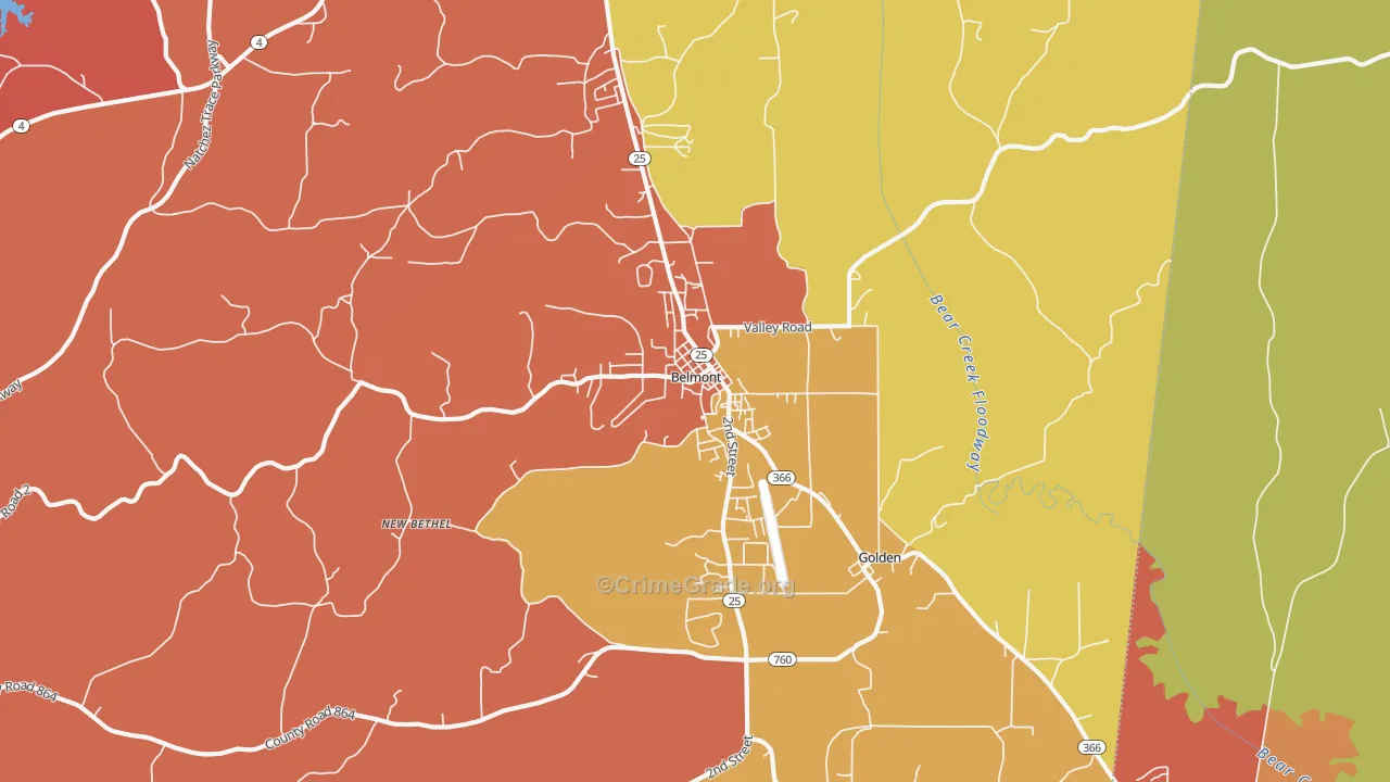 Belmont, MS Map of Drug-Related Crime Rates