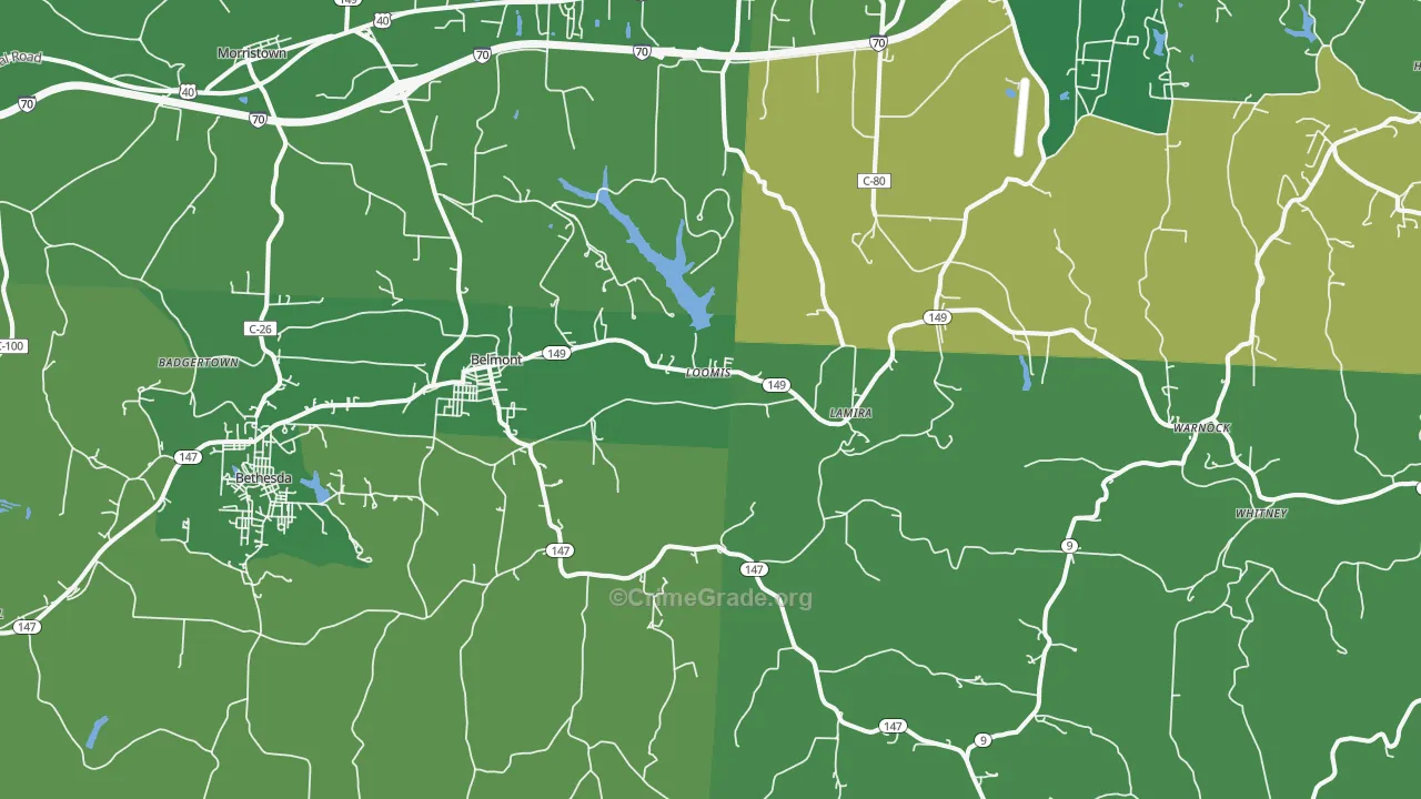 Belmont, OH Map of Drug-Related Crime Rates