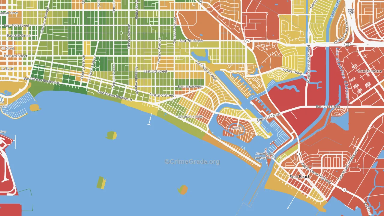 Belmont Shore, Long Beach, CA Map of Drug-Related Crime Rates