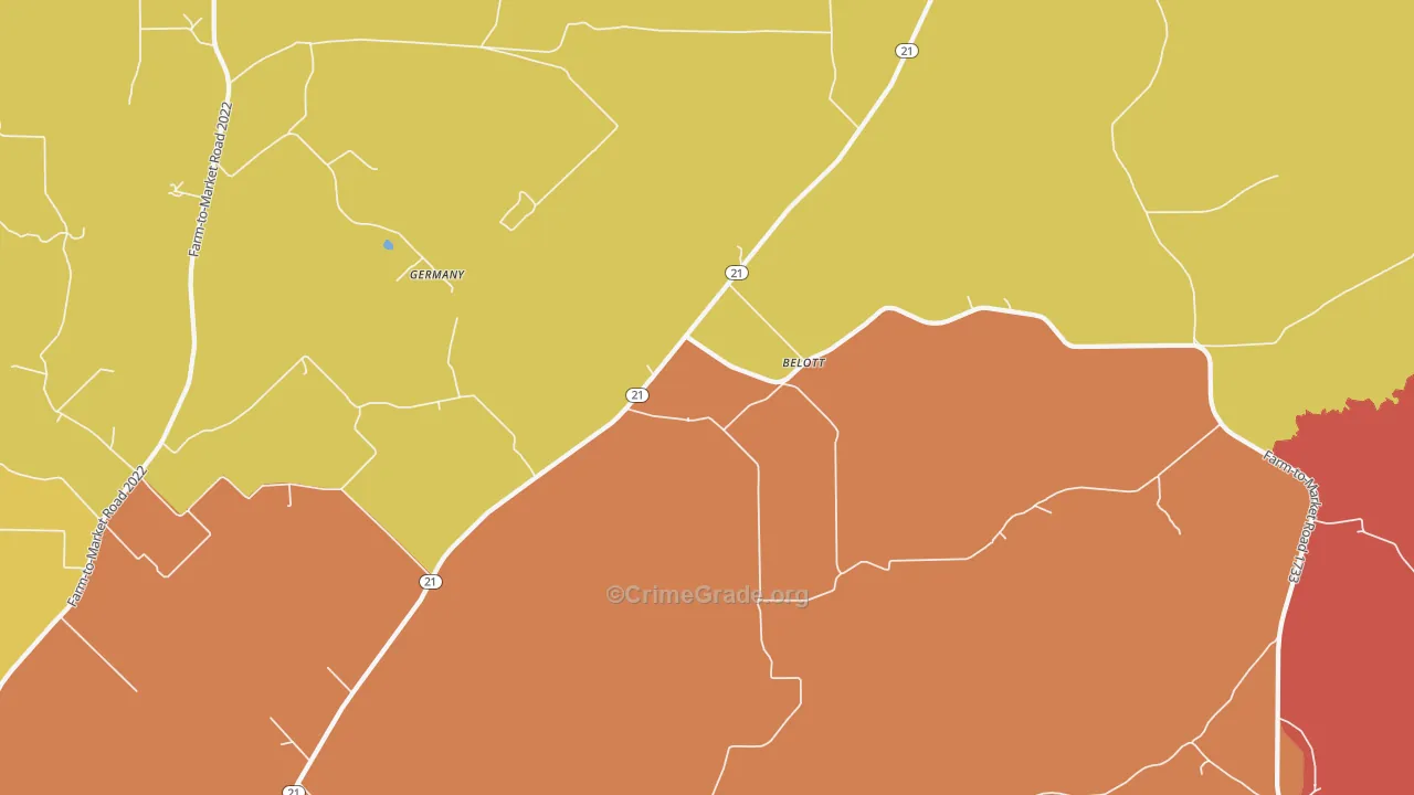 Belott, TX Map of Drug-Related Crime Rates