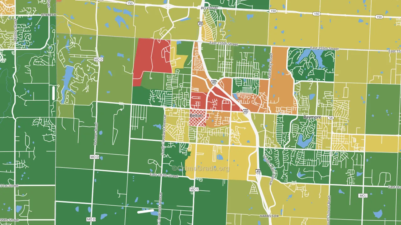 Belton, MO Map of Drug-Related Crime Rates