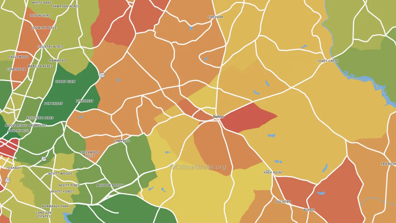 Belton, SC Map of Drug-Related Crime Rates