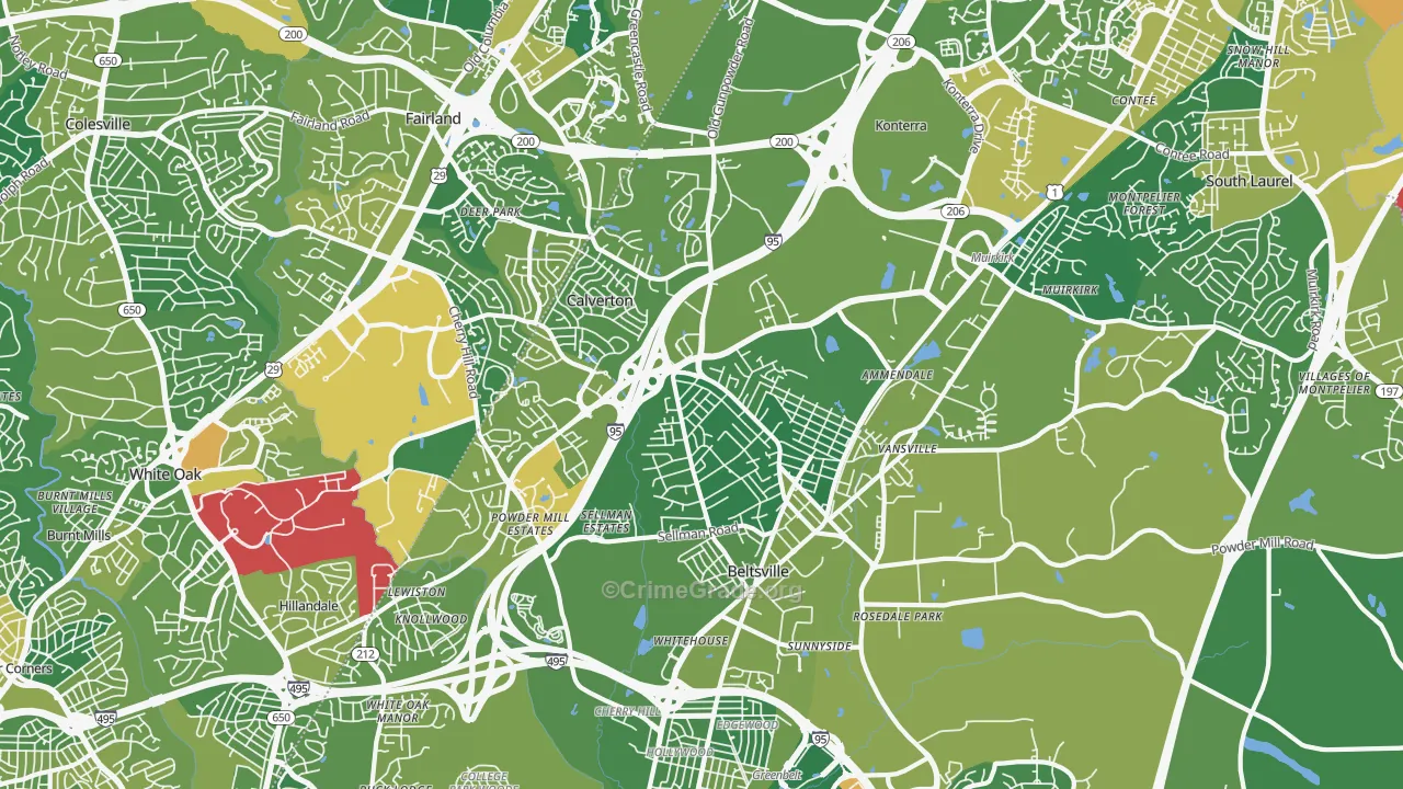 Beltsville, MD Map of Drug-Related Crime Rates