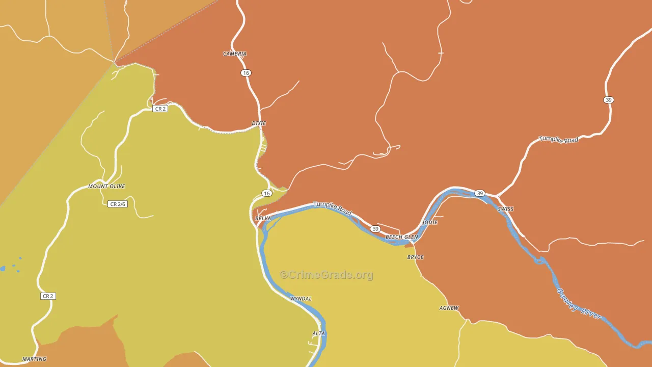 Belva, WV Map of Drug-Related Crime Rates