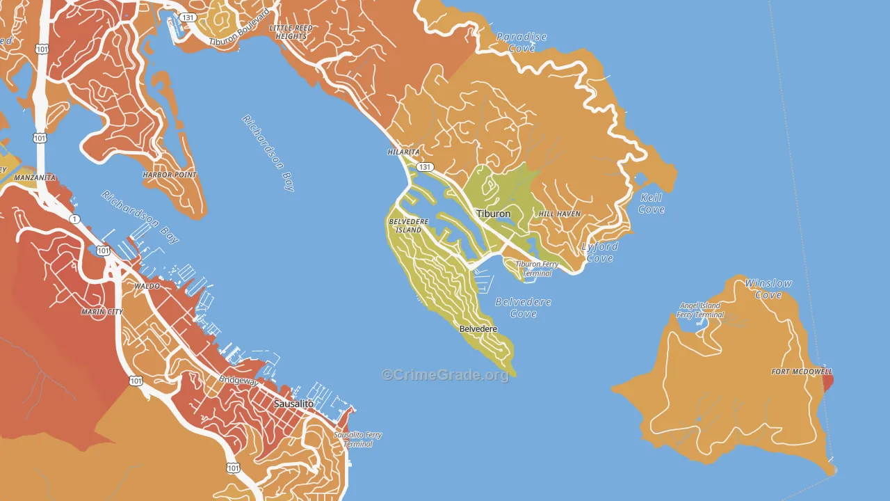 Belvedere, CA Map of Drug-Related Crime Rates