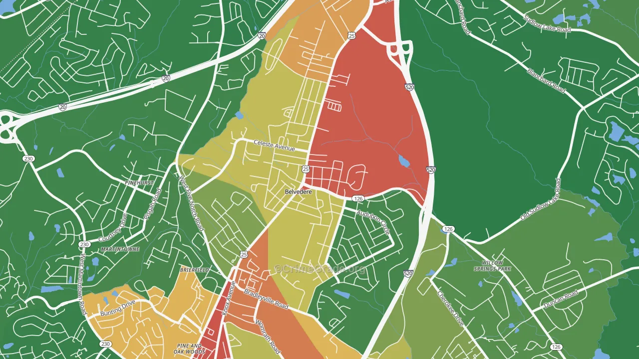 Belvedere, SC Map of Drug-Related Crime Rates