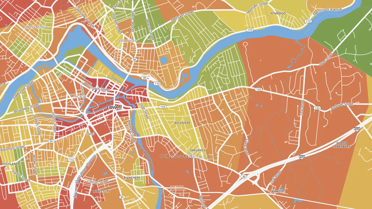 Belvidere, Lowell, MA Map of Drug-Related Crime Rates