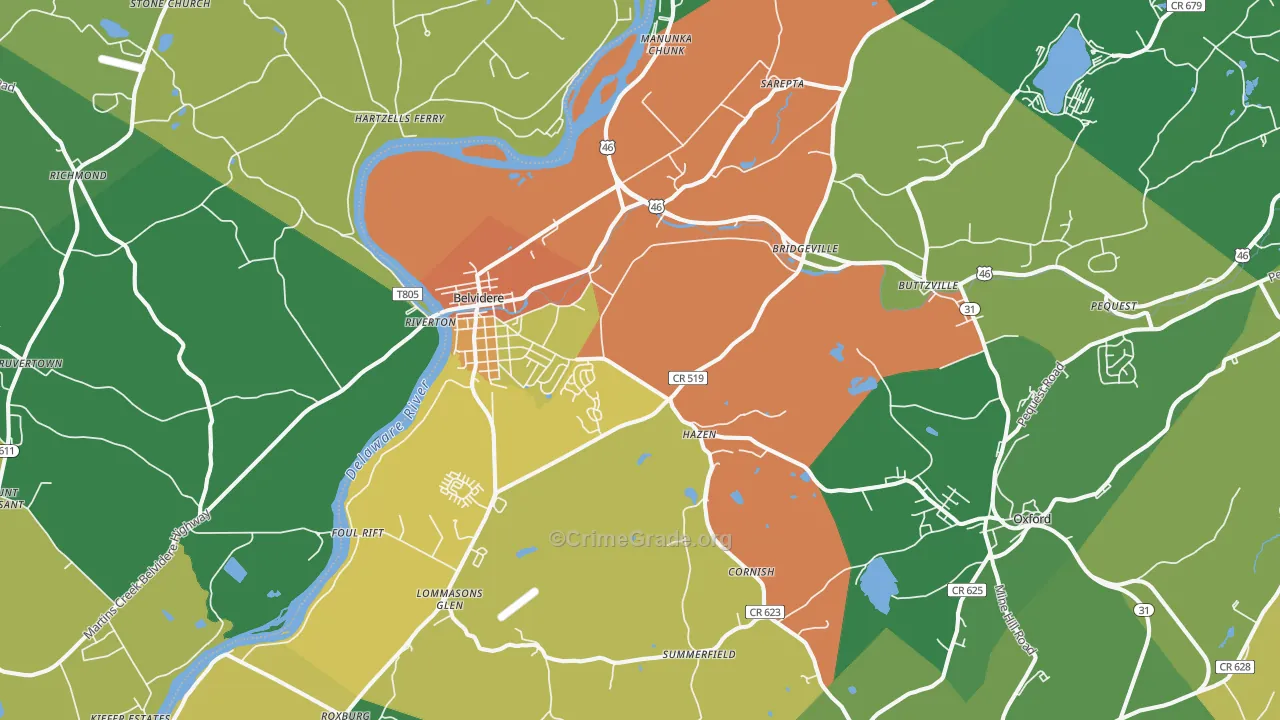 Belvidere, NJ Map of Drug-Related Crime Rates