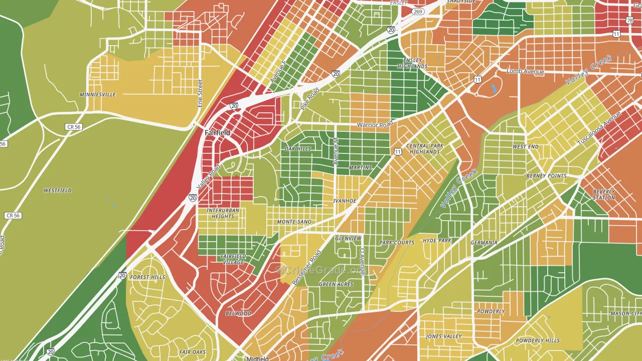 Belview Heights, Birmingham, AL Map of Drug-Related Crime Rates