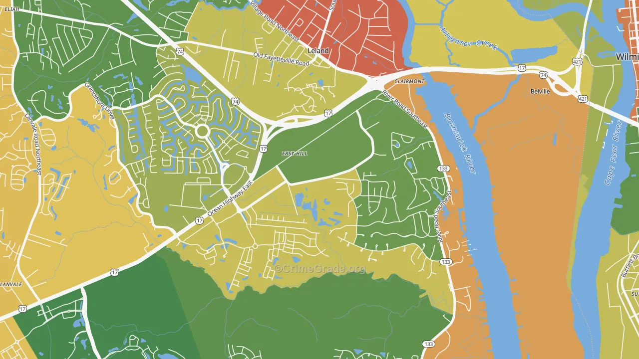 Belville, NC Map of Drug-Related Crime Rates