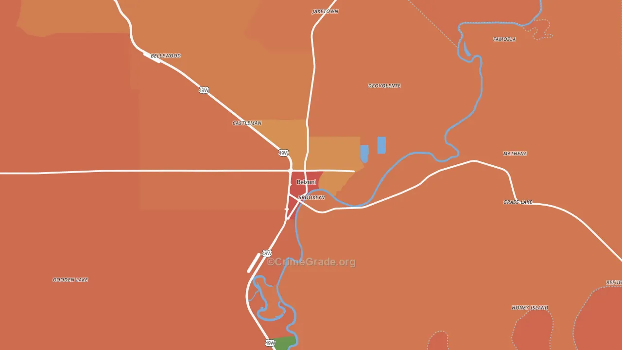 Belzoni, MS Map of Drug-Related Crime Rates