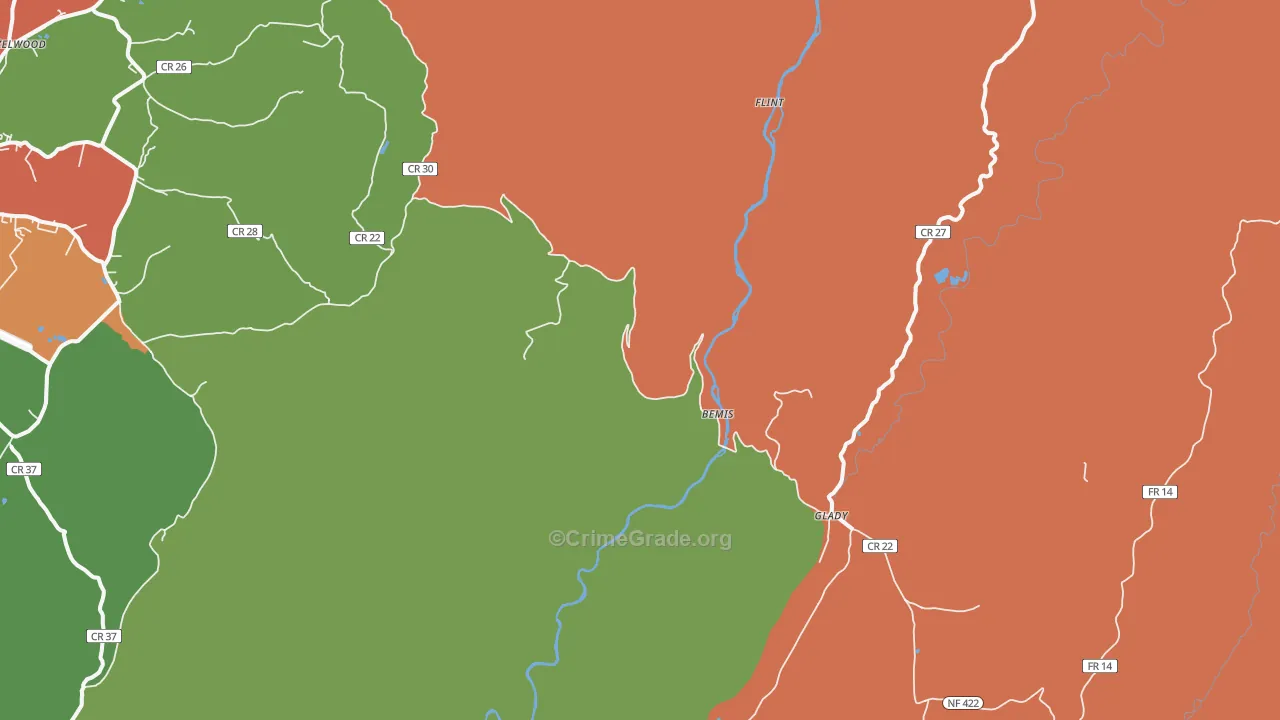 Bemis, WV Map of Drug-Related Crime Rates