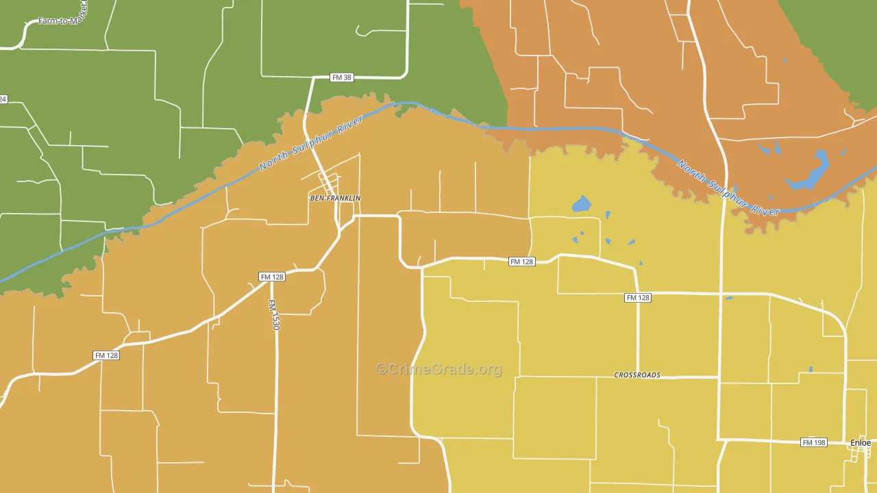 Ben Franklin, TX Map of Drug-Related Crime Rates