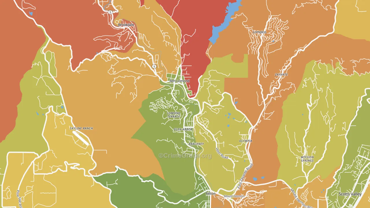 Ben Lomond, CA Map of Drug-Related Crime Rates