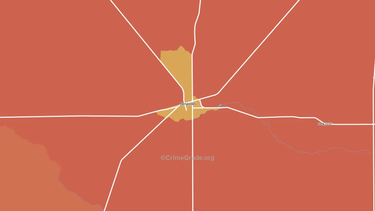 Benavides, TX Map of Drug-Related Crime Rates