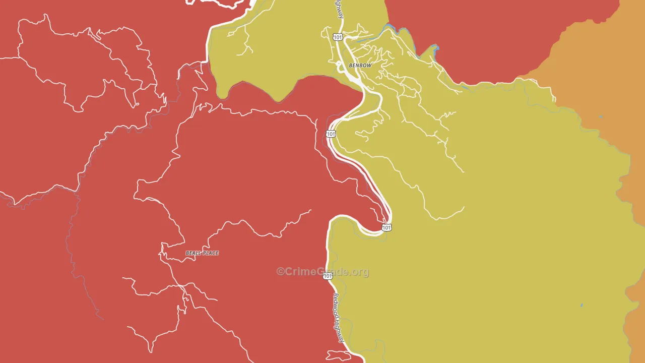 Benbow, CA Map of Drug-Related Crime Rates