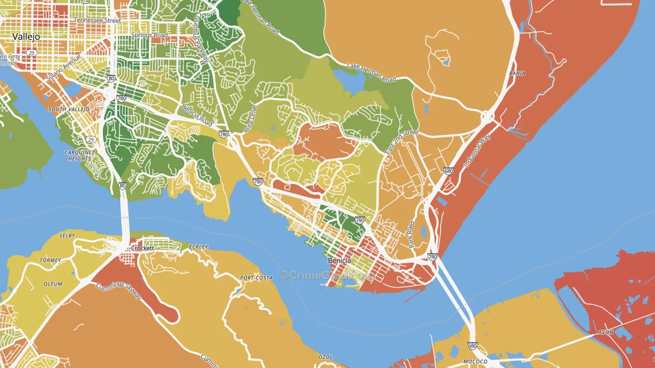 Benicia, CA Map of Drug-Related Crime Rates
