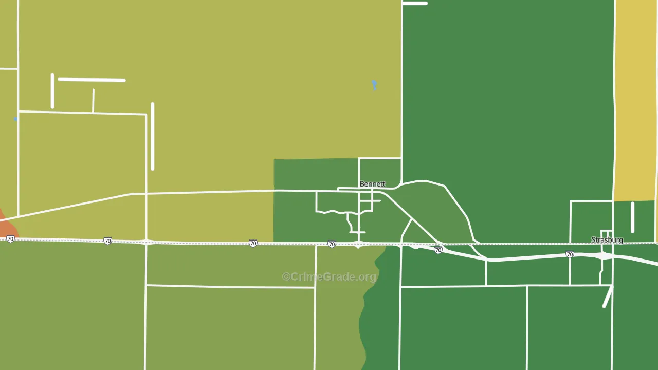 Bennett, CO Map of Drug-Related Crime Rates