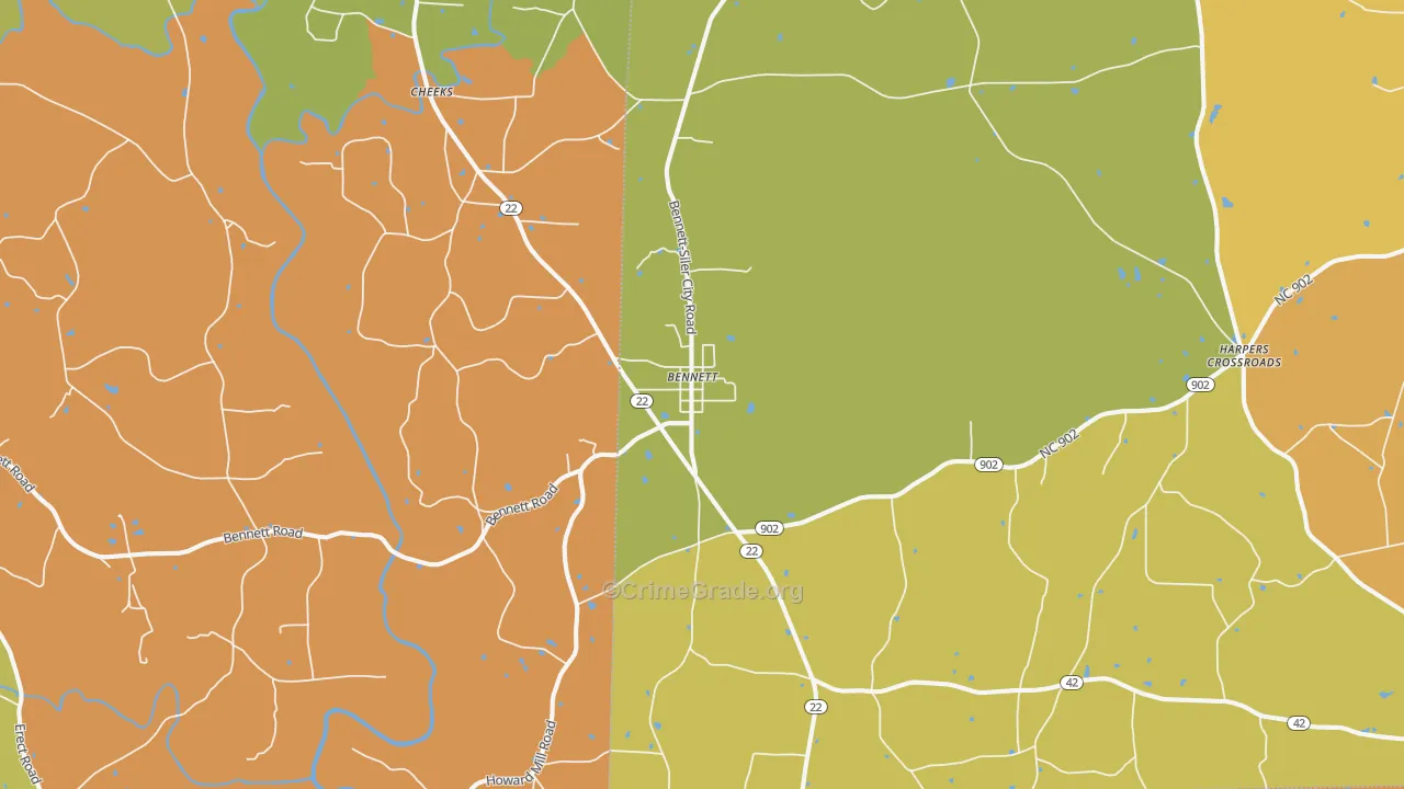 Bennett, NC Map of Drug-Related Crime Rates