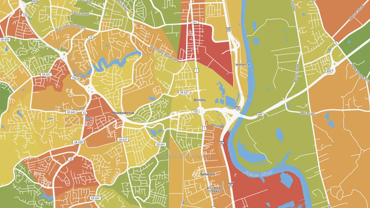 Bensley, VA Map of Drug-Related Crime Rates