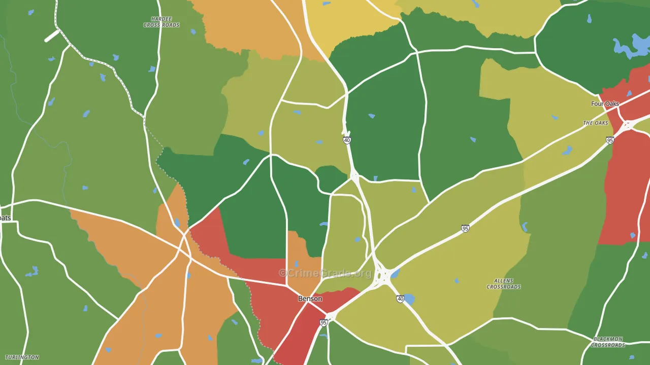 Benson, NC Map of Drug-Related Crime Rates