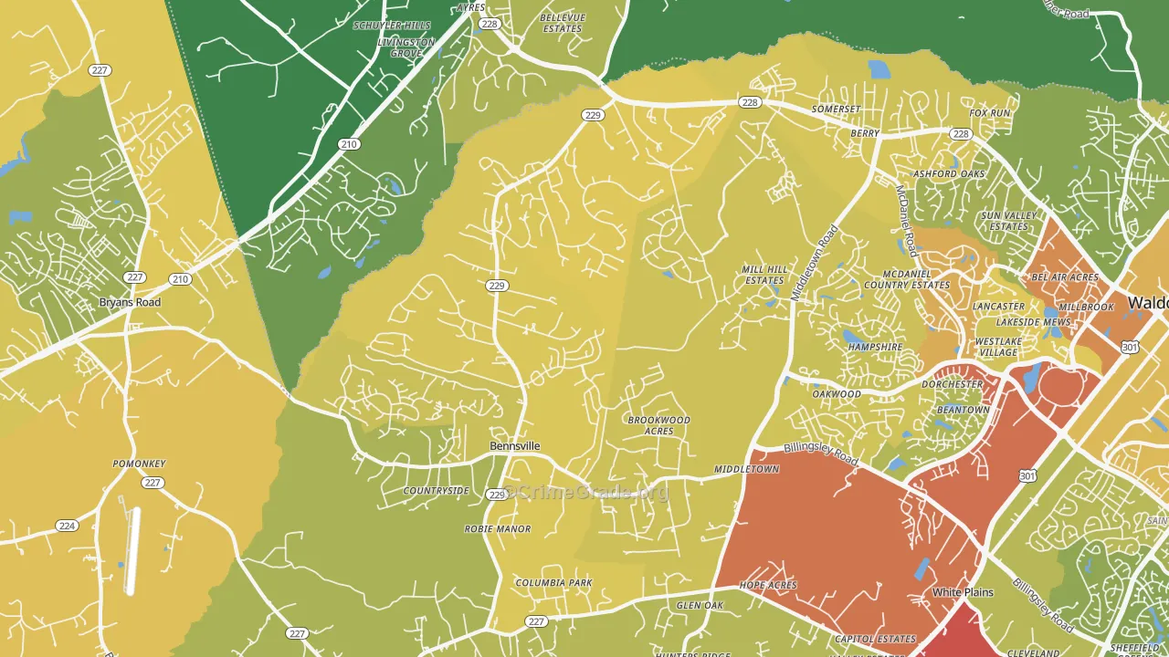 Bensville, Waldorf, MD Map of Drug-Related Crime Rates