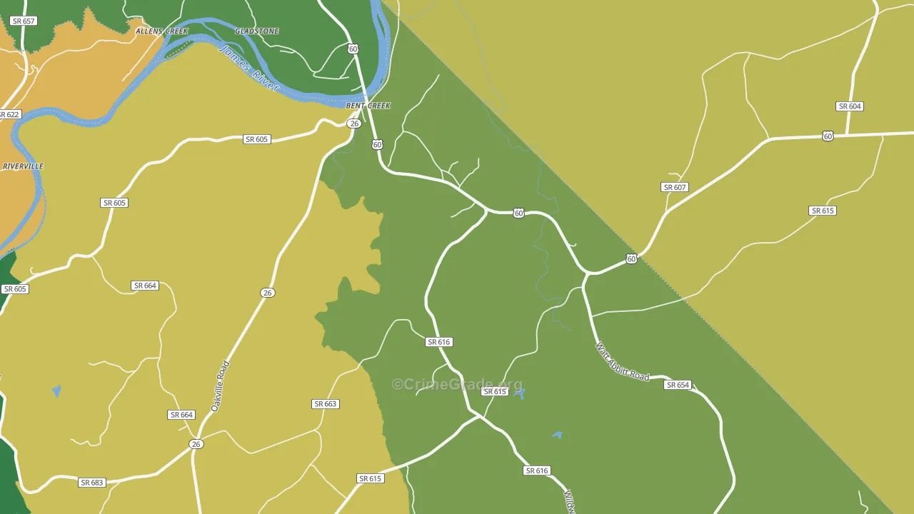 Bent Creek, VA Map of Drug-Related Crime Rates