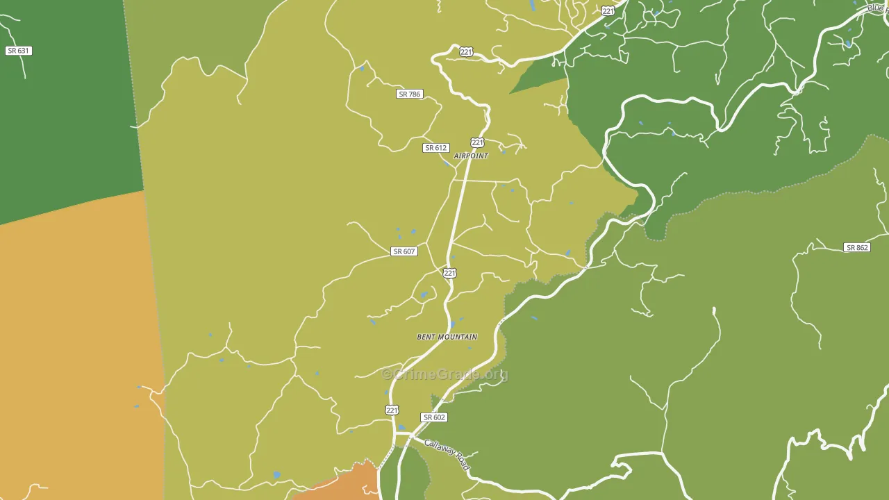 Bent Mountain, VA Map of Drug-Related Crime Rates