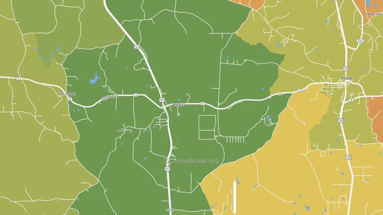Bentley, LA Map of Drug-Related Crime Rates