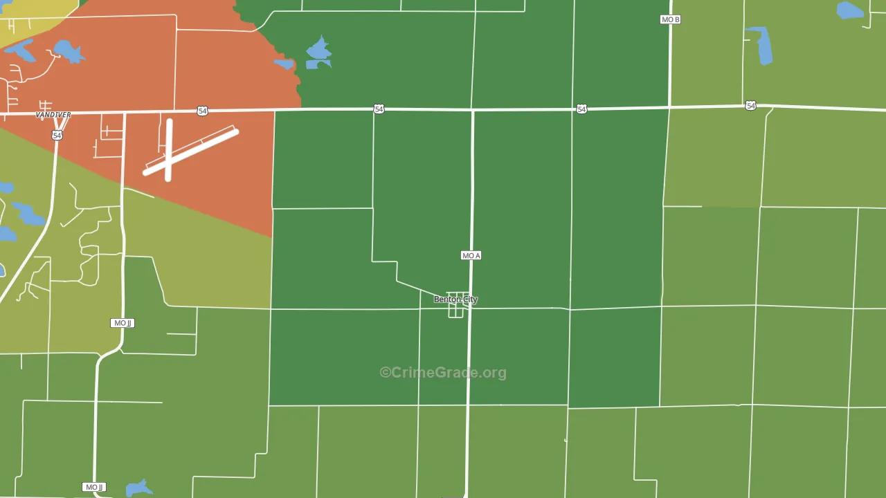 Benton City, MO Map of Drug-Related Crime Rates