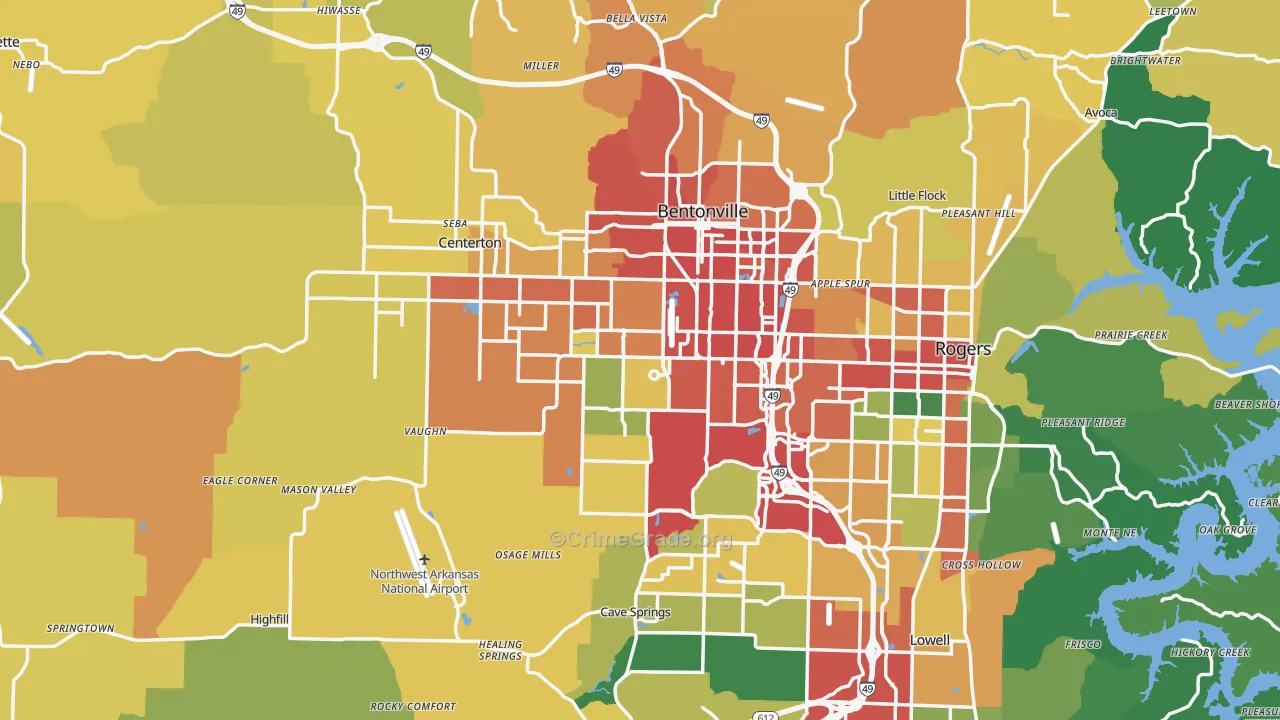 Benton County, AR Map of Drug-Related Crime Rates