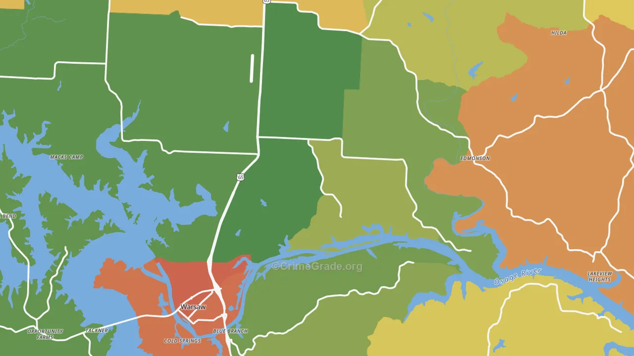 Benton County, MO Map of Drug-Related Crime Rates