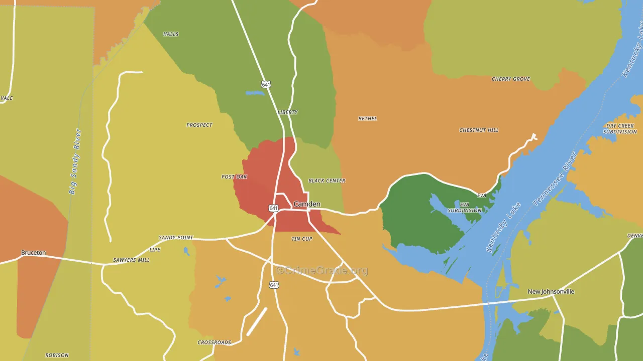 Benton County, TN Map of Drug-Related Crime Rates