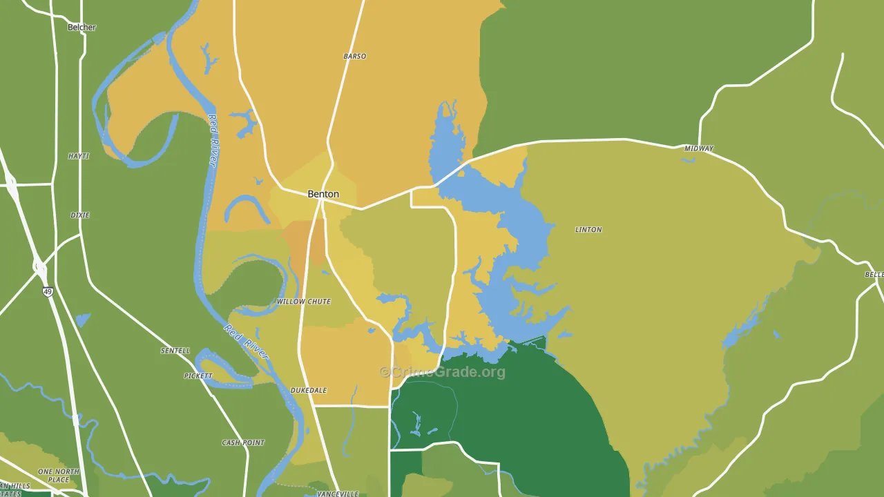 Benton, LA Map of Drug-Related Crime Rates