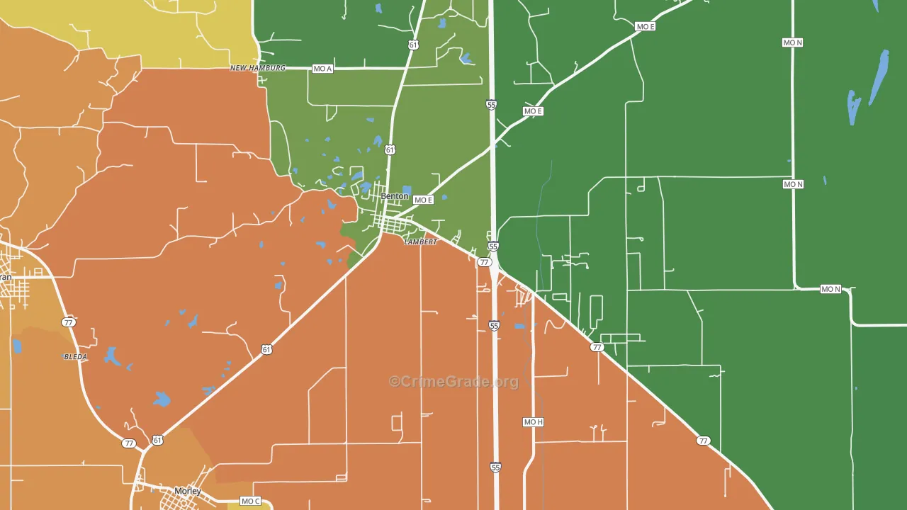 Benton, MO Map of Drug-Related Crime Rates